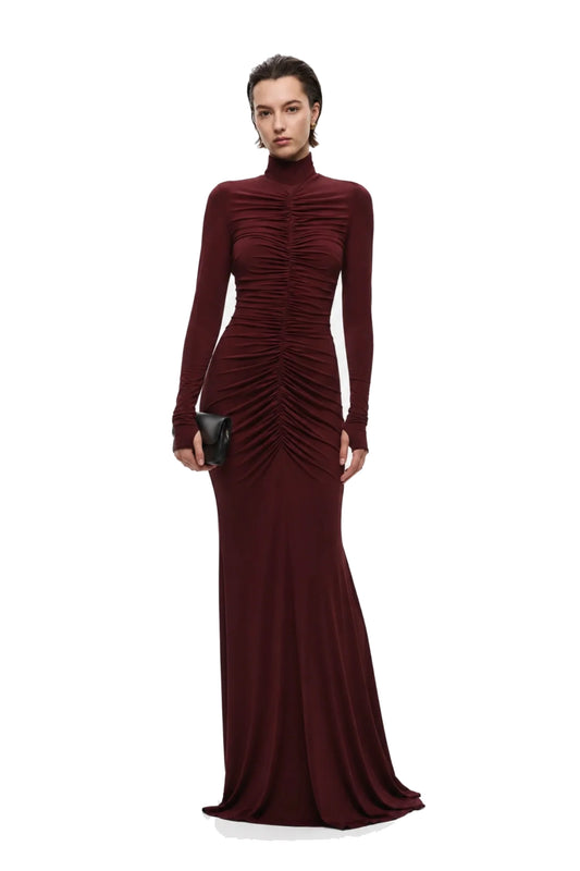 GATHERED LS MAXI DRESS