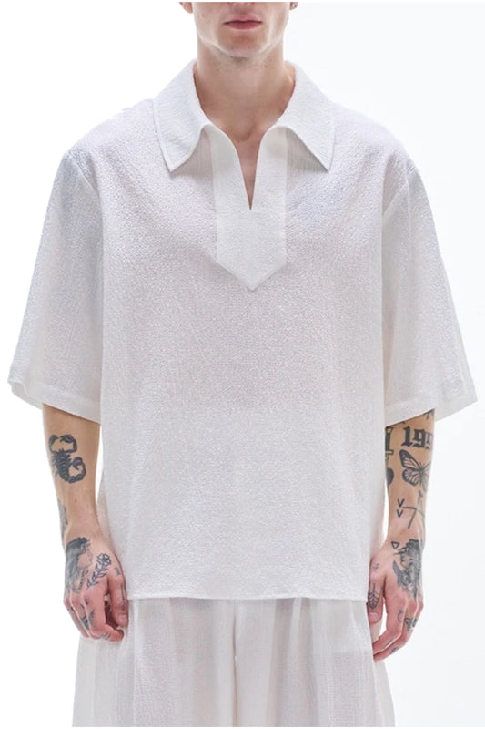 CREPE COTTON PULLOVER SHIRT