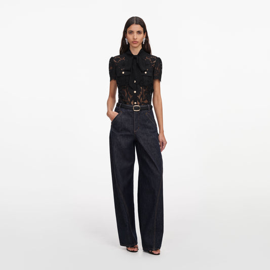 LACE TIE NECK TOP
