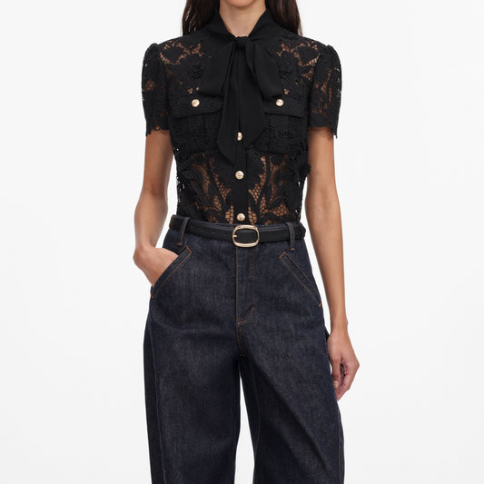 LACE TIE NECK TOP