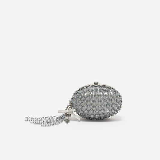OVAL CRYSTAL CHAIN CLUTCH BAG