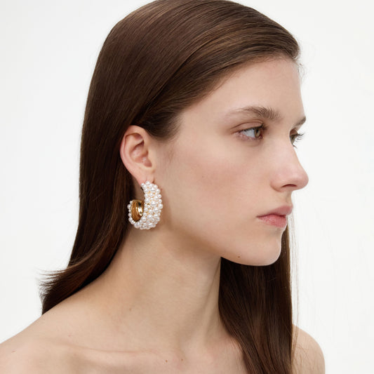 PEARL CLUSTER HOOP EARRINGS