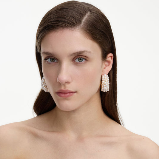 PEARL CLUSTER HOOP EARRINGS