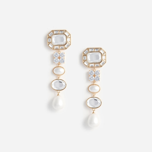 CRYSTAL PEARL TIERED EARRINGS