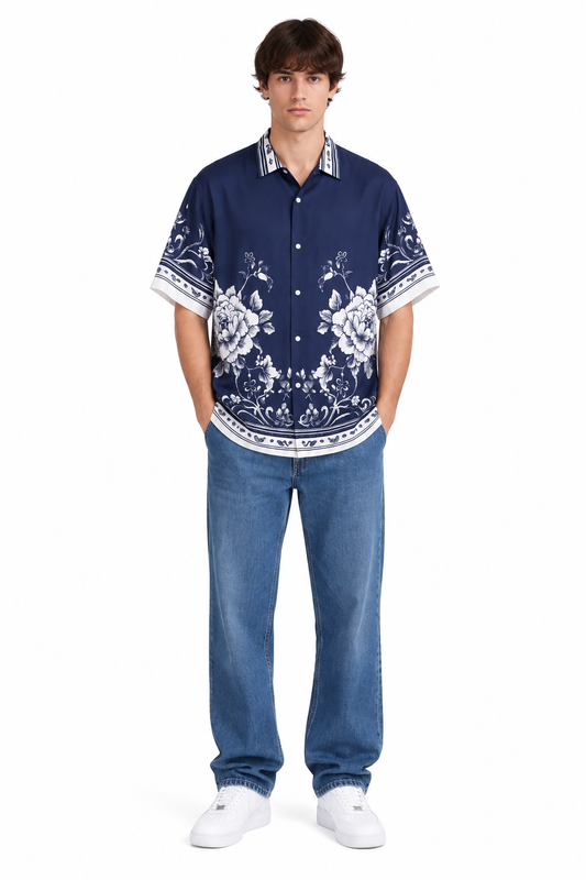 SHIRT BLUE FLOWER PRINT